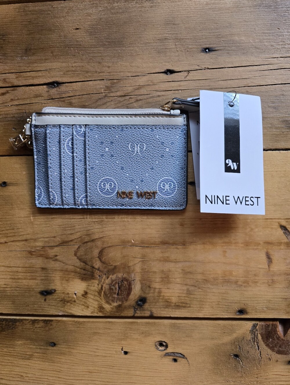 Nine West Blue Monogram Zipper Card Case Wallet NWT